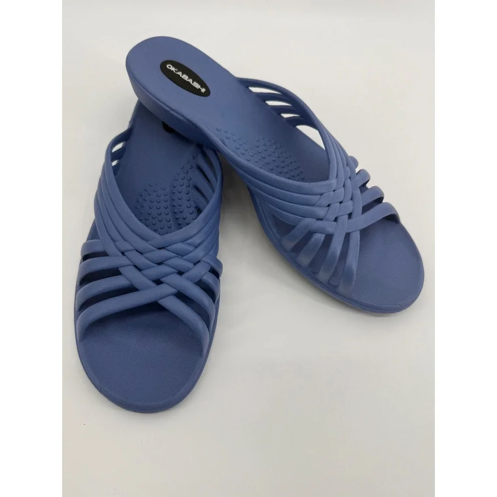 Okabashi Womens Georgia Cross-Strap Slide Sandals Indigo Blue Size L 9.5-10.5